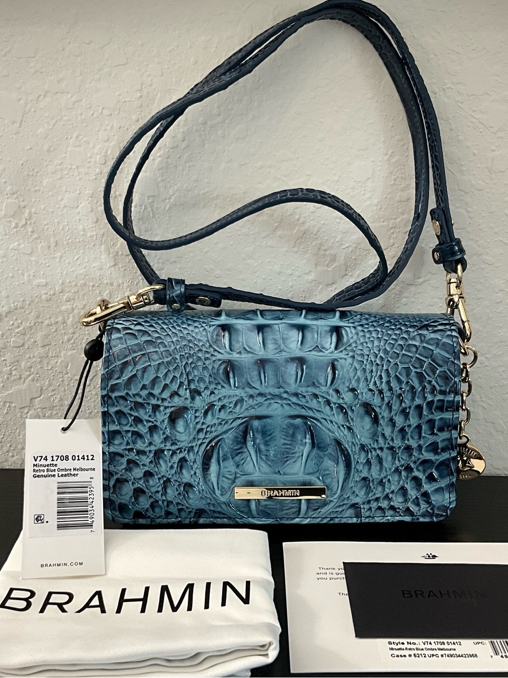 Brahmin Minuette RETRO BLUE OMBRÉ MELBOURNE Crossbody W/Eye NWT